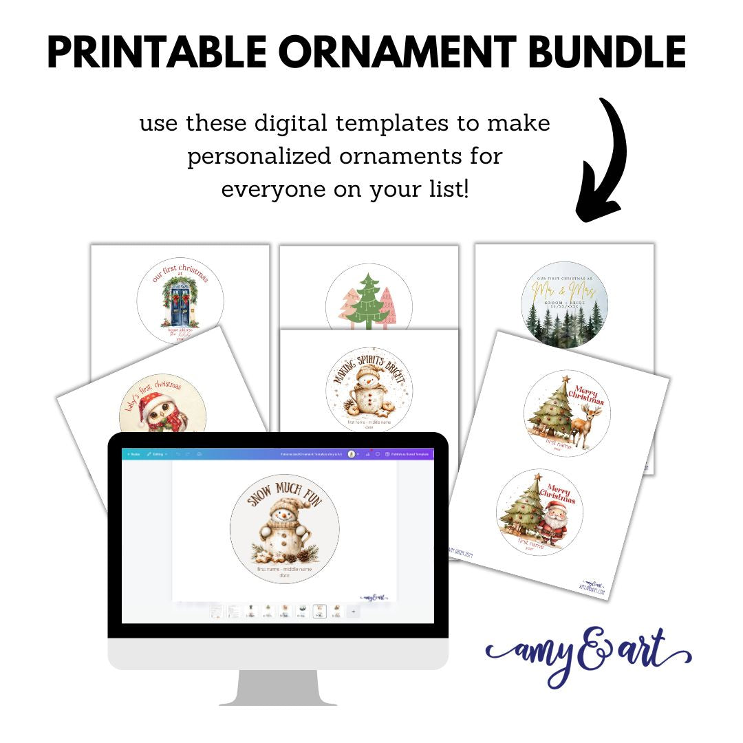 Christmas Ornament Template Printable Bundle | DIY Digital Download with Tutorial