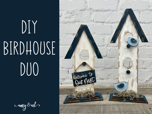 Birdhouse Duo DIY Shelf Sitter | Spring Farmhouse Style Home Decor Wood Cutout Kit