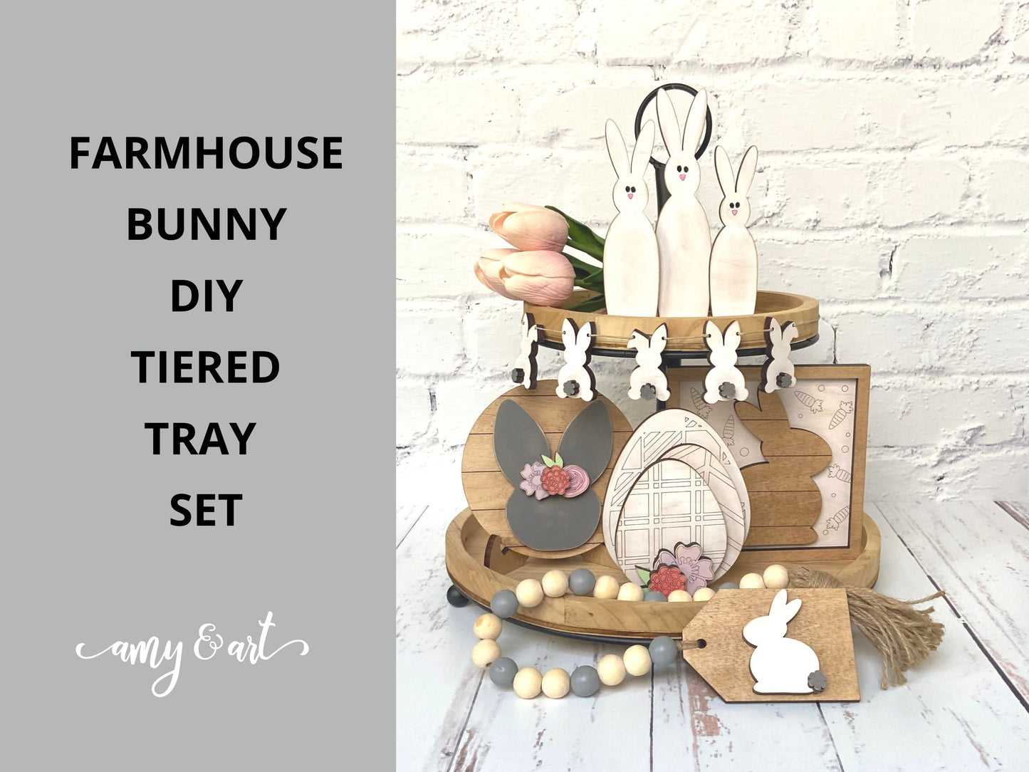 Easter Bunny DIY Tiered Tray Decor | Farmhouse Style Rustic DIY Craft Supplies