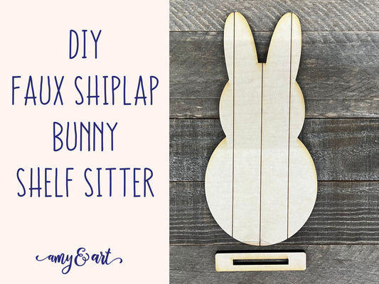 Bunny DIY Faux Shiplap Shelf Sitter | Farmhouse DIY Spring Easter Home Decor