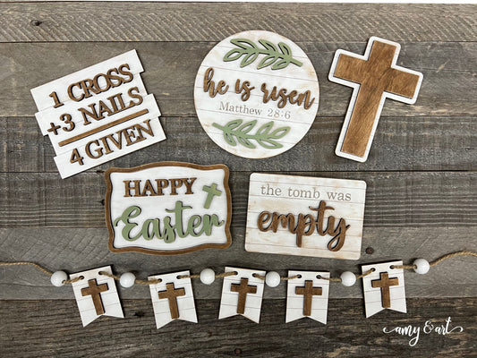 DIY He is Risen Easter Tiered Tray Decor | Faith Based Wood Cutout Crafting Supplies