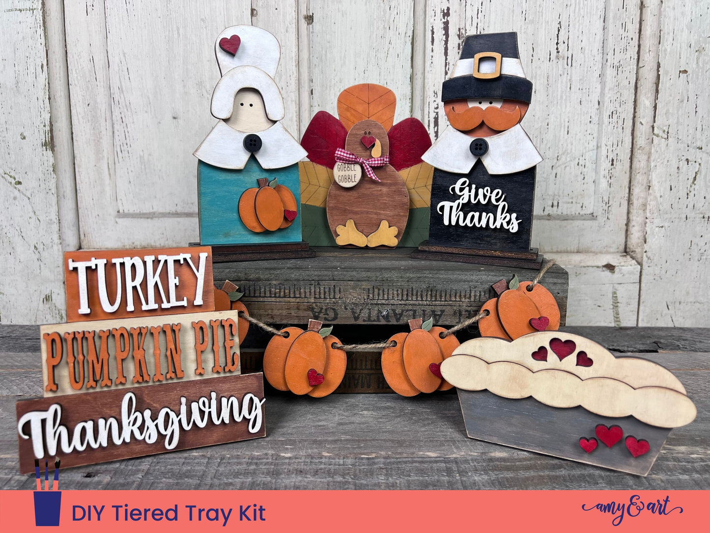 Thanksgiving DIY Tiered Tray Kit with Pilgrims and Turkey