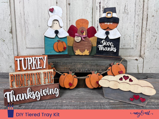 Thanksgiving DIY Tiered Tray Kit with Pilgrims and Turkey